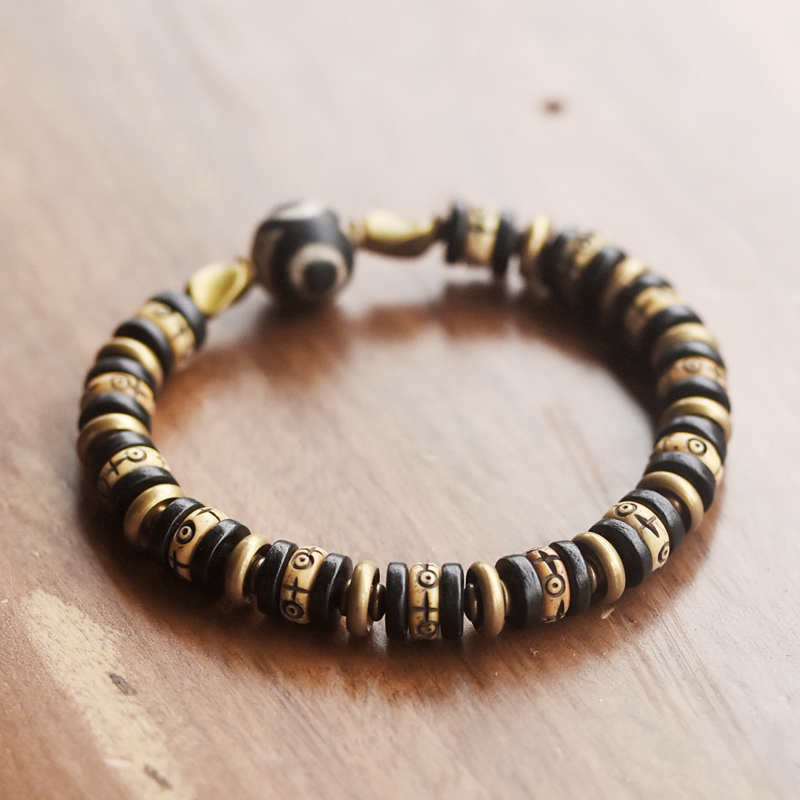 Buddha Stones Tibetan Bone Beads Ebony Wood Strength Bracelet - image 3