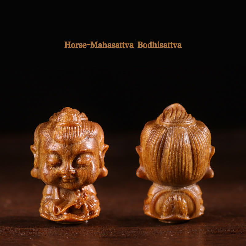 Buddha Stones Chinese Zodiac Natal Buddha Green Sandalwood Lotus Engraved Positive Home Decoration - Horse-Mahasattva Bodhisattva - image 8