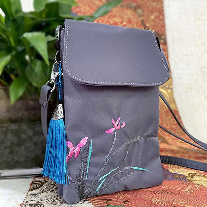 Buddha Stones Waterproof Handmade Embroidered Lotus Flowers Crossbody Bag Shoulder Bag Cellphone Bag - image 27