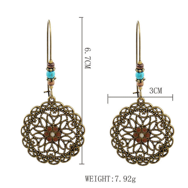 Round Flower Design Luck Dangle Drop Earrings - image 8