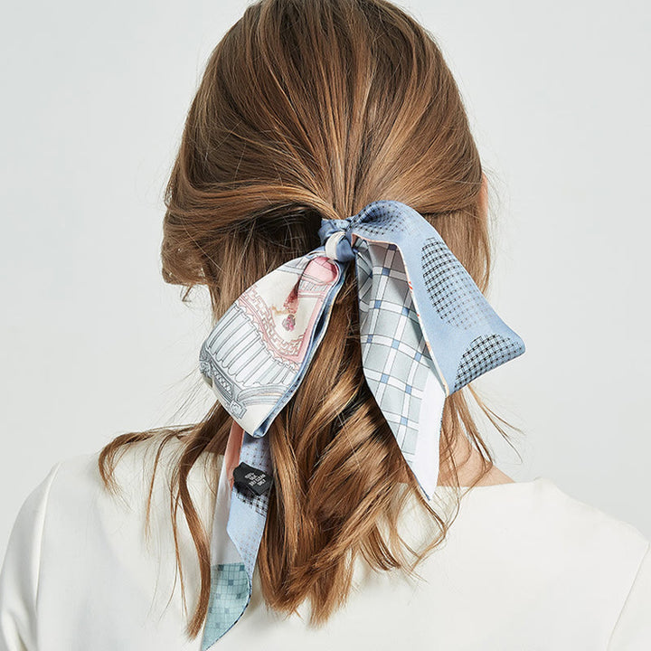 Buddha Stones Dunhuang Frescoes Mountains Sunset Floral Pattern 100% Mulberry Twilly Silk Neck Hair Scarf - image 6