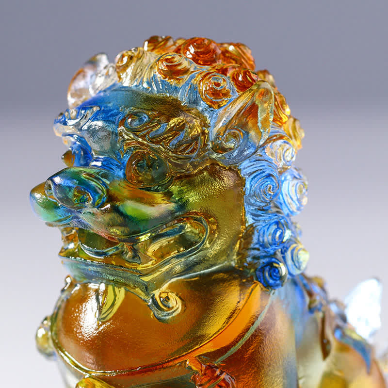 Buddha Stones Handmade Liuli Crystal Lion Art Piece Strength Home Office Decoration - image 8
