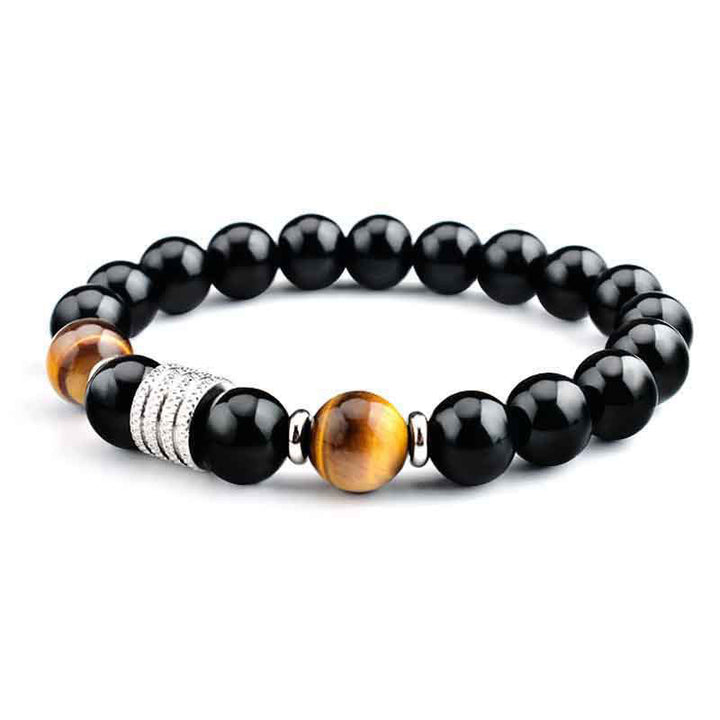 Buddha Stones Natural Black Obsidian Tiger Eye Strength Fulfillment Bracelet - Black Obsidian&Tiger Eye - Elastic String(Wrist Circumference: 17cm) - image 0