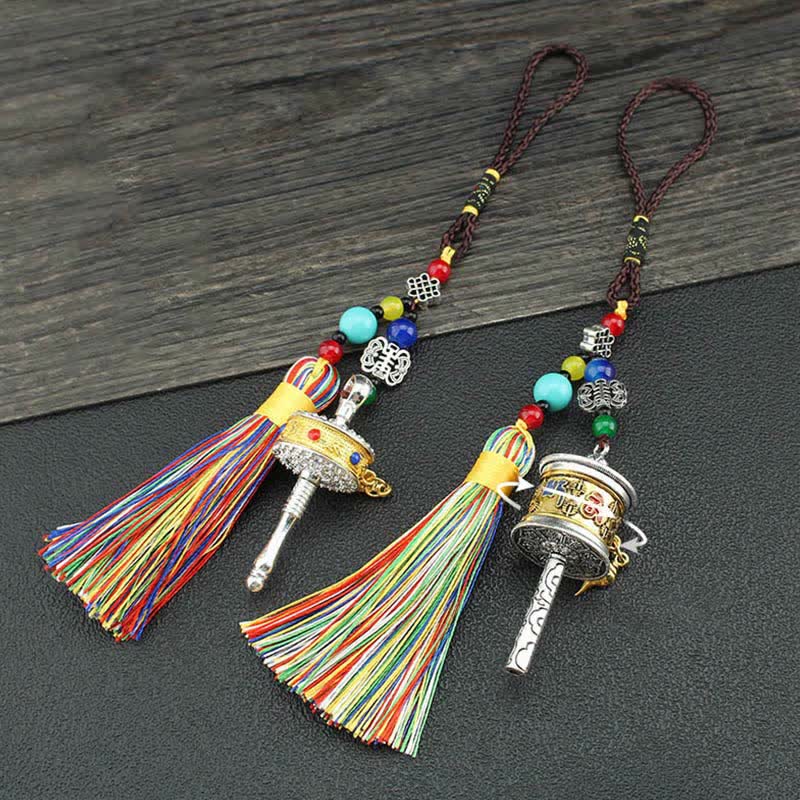 Tibet Om Mani Padme Hum Prayer Wheel Tassel Bag Car Hanging Decoration - image 15