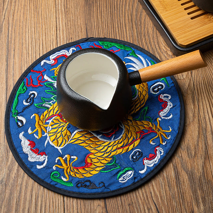 Buddha Stones Dragon Embroidery Cup Mat Pad Tea Cup Coaster Kung Fu Tea Mat - image 12