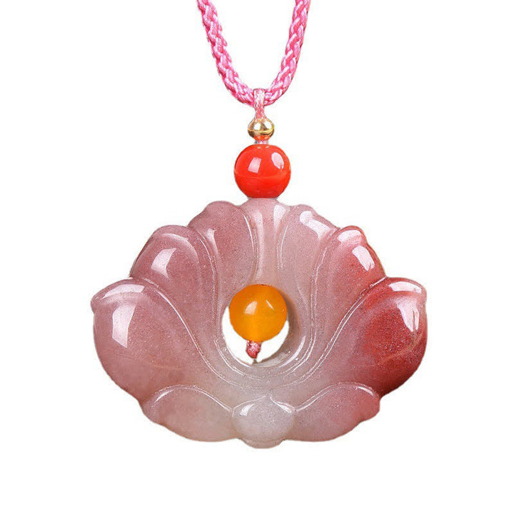 Buddha StonesPink Golden Silk Jade Lotus Flower Wealth Necklace Pendant - image 6