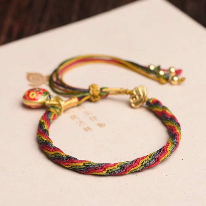 Buddha Stones Gold Swallowing Beast Family Luck Reincarnation Knot Colorful String Bracelet - image 2