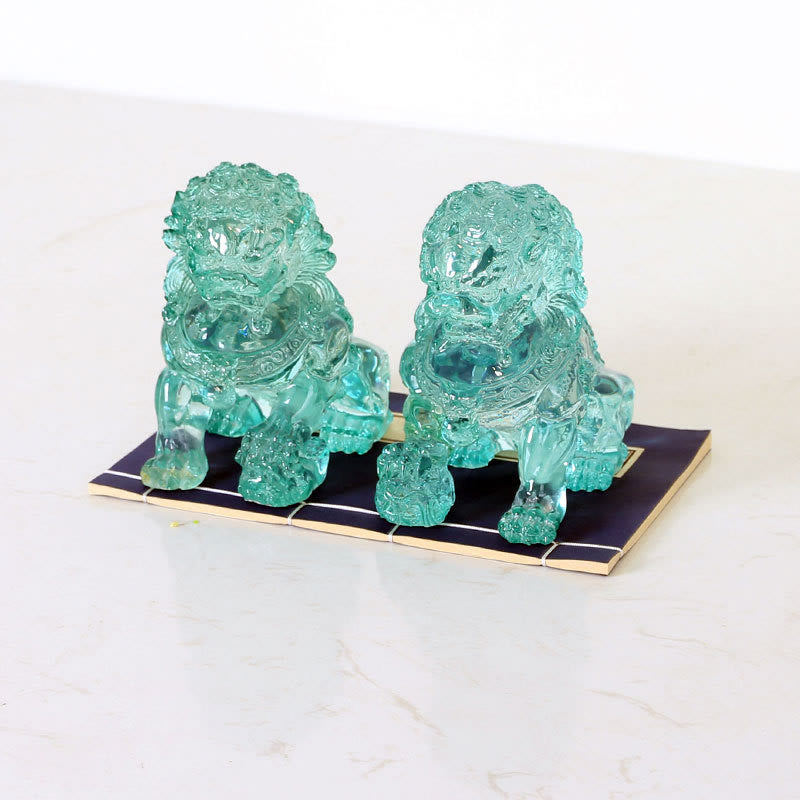 Buddha Stones 2Pcs Lion Statue Courage Strength Resin Home Office Decoration - image 1