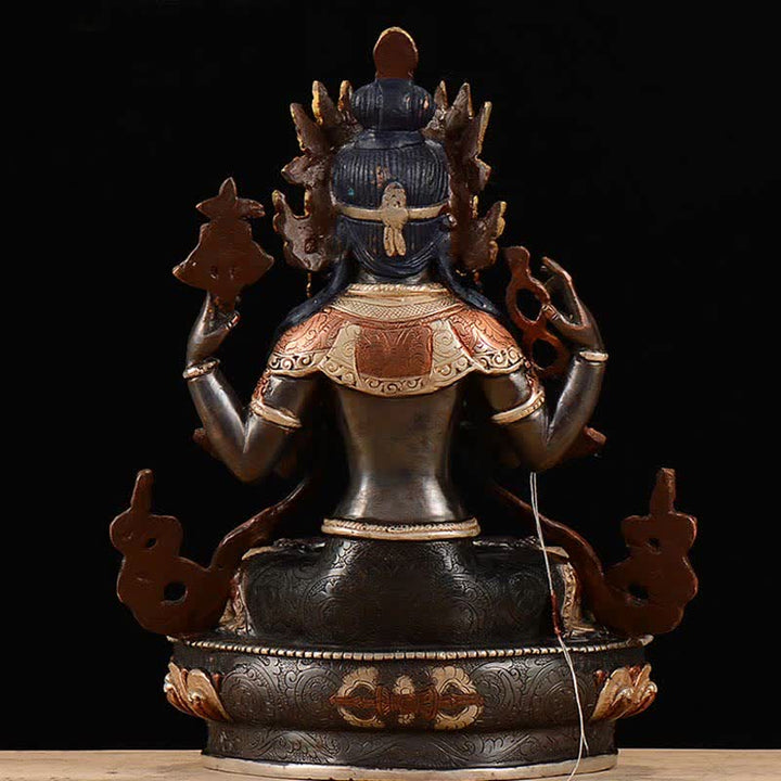 Buddha Stones Bodhisattva Chenrezig Four-armed Avalokitesvara Protection Copper Statue Decoration - image 6