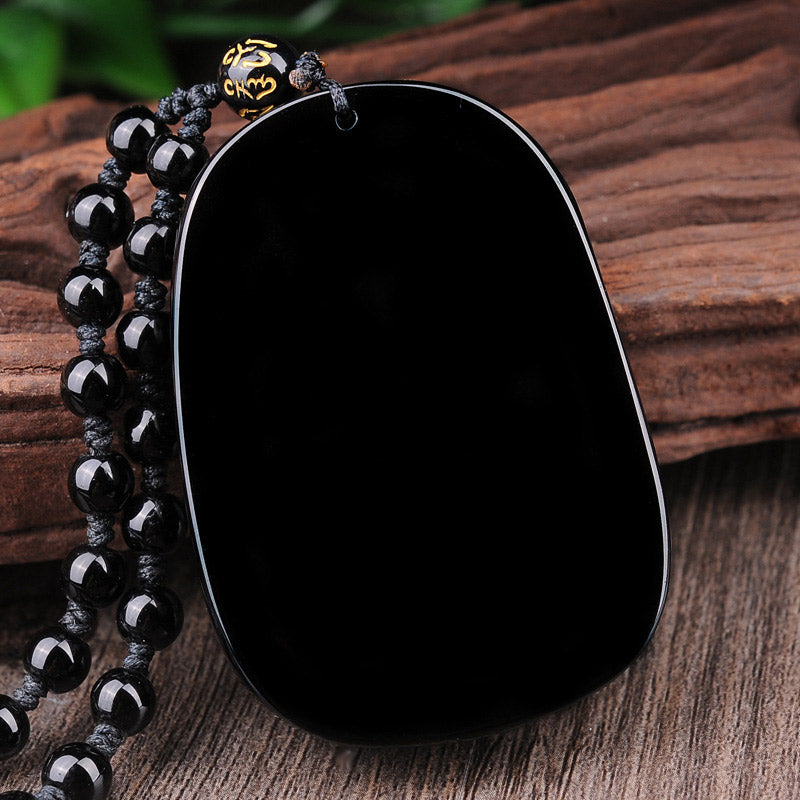 Buddha Stones Black Obsidian Stone Dragon Fulfilment Pendant Necklace - image 4