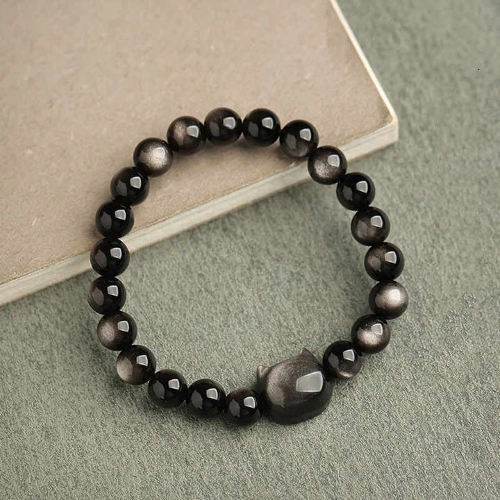 Buddha Stones Gold Sheen Obsidian Silver Sheen Obsidian Lovely Paw Lucky Cat Protection Bracelet - image 19