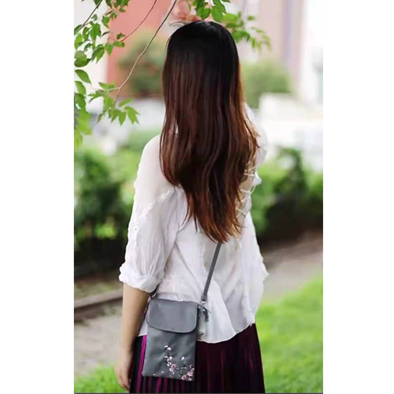 Buddha Stones Waterproof Handmade Embroidered Lotus Flowers Crossbody Bag Shoulder Bag Cellphone Bag - image 12