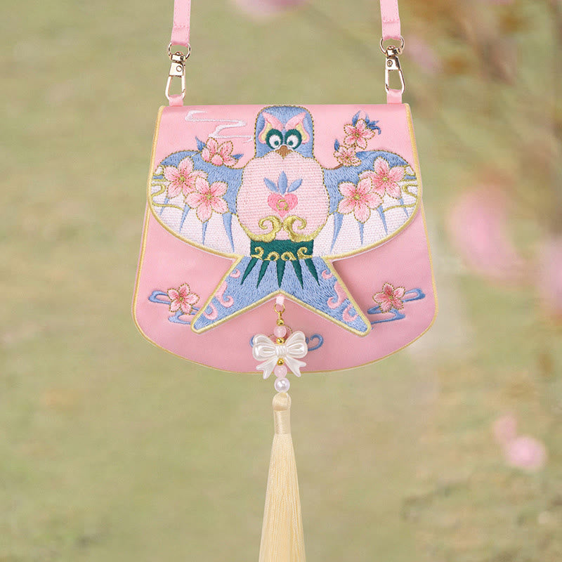 Buddha Stones Luck Embroidery Lotus Koi Fish Rabbit Flower Hanfu Bag Crossbody Bag Shoulder Bag - Pink Kite Flower - image 26
