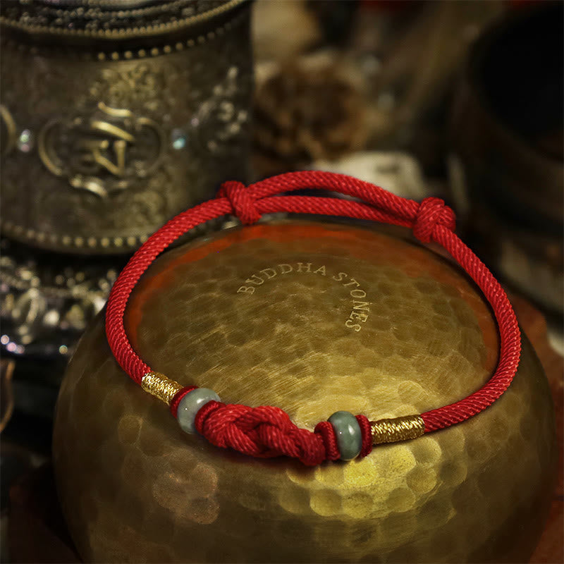 Buddha Stones Red String Jade Luck Fortune Knot Braided Couple Bracelet - image 13