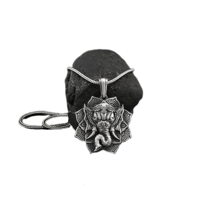 Buddha Stones Pure Tin Ganesh Ganpati Elephant Protection Amulet Necklace Pendant - image 2