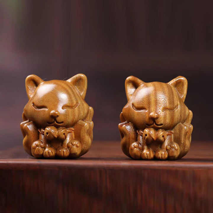 Buddha Stones Mini Nine Tailed Fox Ivory Fruit Sandalwood Green Sandalwood Blessing Decoration - image 30
