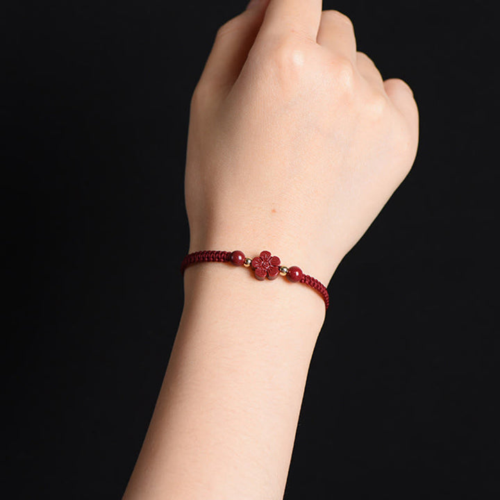 Buddha Stones Four Leaf Clover Five-petal Flower Cinnabar Blessing Red String Bracelet - image 14