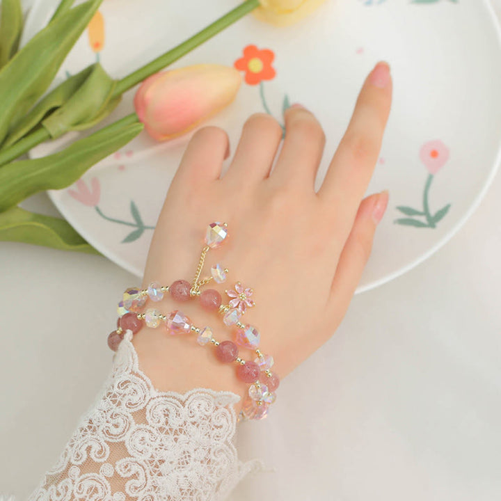 Buddha Stones Strawberry Quartz Zircon Flower Healing Double Wrap Bracelet - image 3