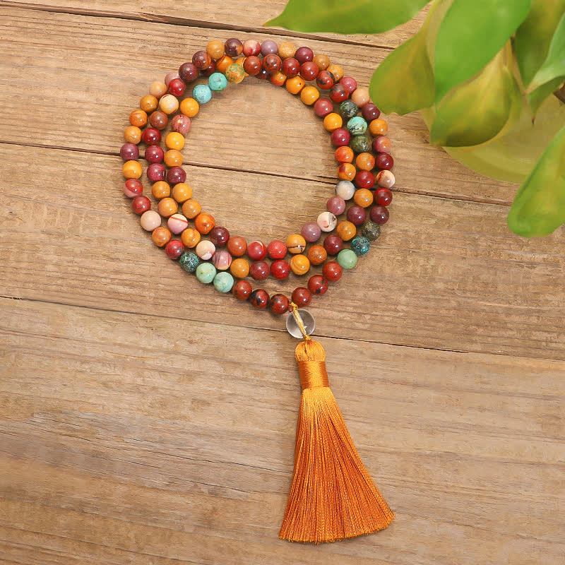 Buddha Stones 108 Mala Beads Mookaite Emotional Growth Bracelet Tassel Necklace Pendant - image 7