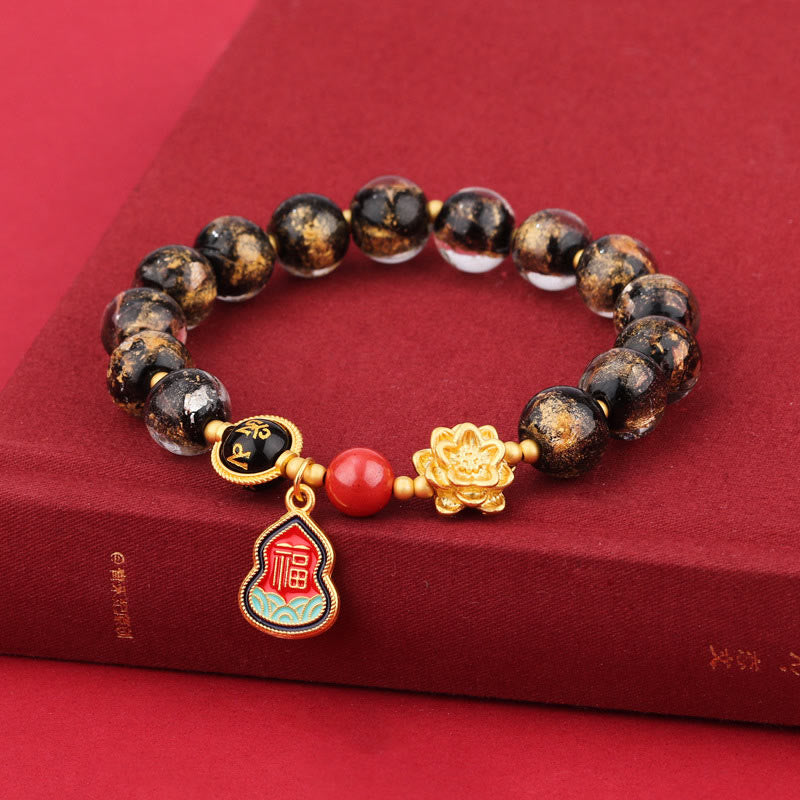 Buddha Stones Tibet Om Mani Padme Hum Fu Character Gourd Charm Lotus Liuli Glass Bead Luck Bracelet - image 1
