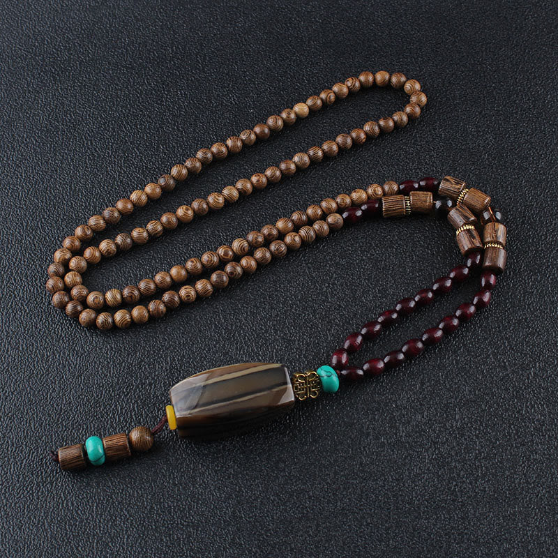 Buddha Stones Tibetan Wenge Wood Bodhi Seed Agate Balance Peace Necklace Pendant - Wenge Wood&Random Wooden Bead - image 16