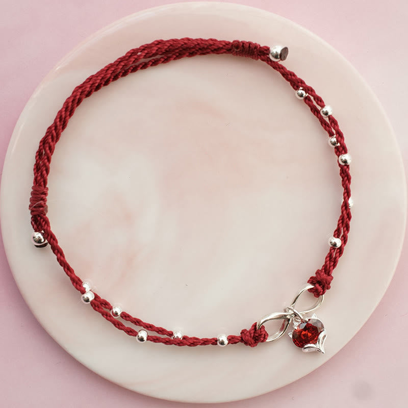 Buddha Stones Love Heart Infinity Symbol Braided String Anklet - Dark Red Anklet - image 3