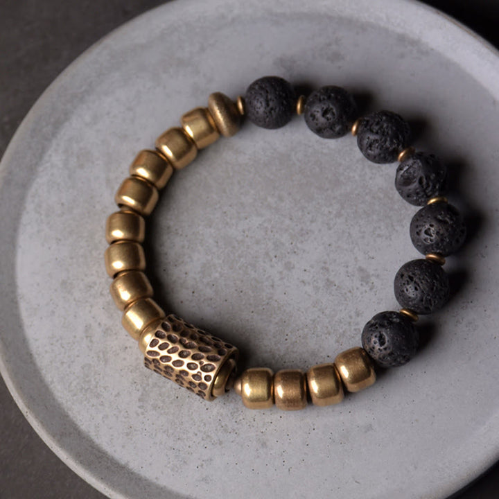 Buddha Stones Lava Rock Stone Rainbow Obsidian Copper Support Healing Bracelet - image 1