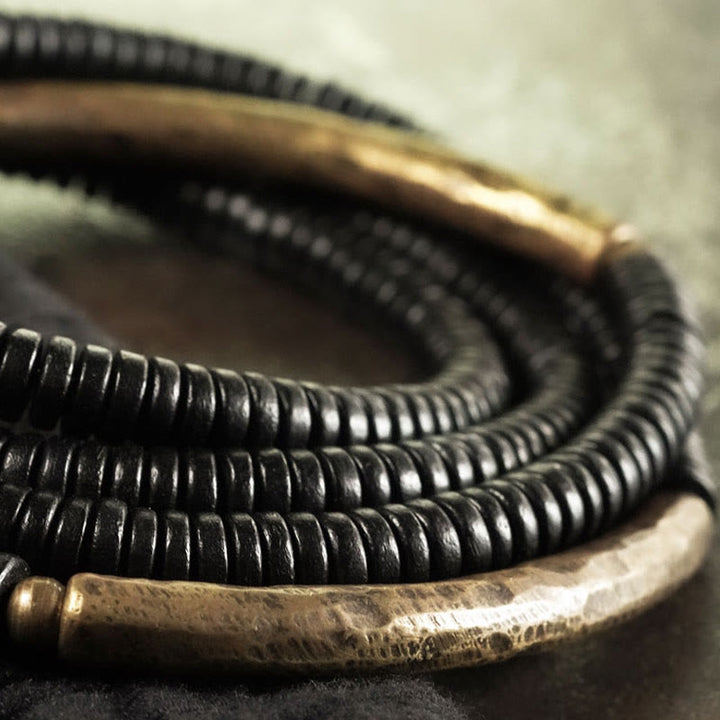 Buddha Stones Ebony Wood Brass Copper Balance Multilayered Bracelet - image 9