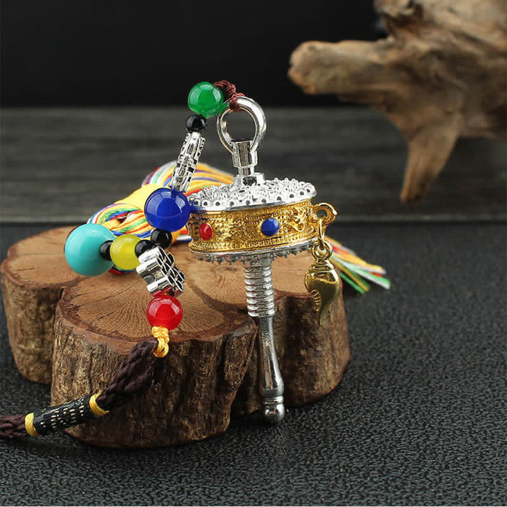 Tibet Om Mani Padme Hum Prayer Wheel Tassel Bag Car Hanging Decoration - image 12