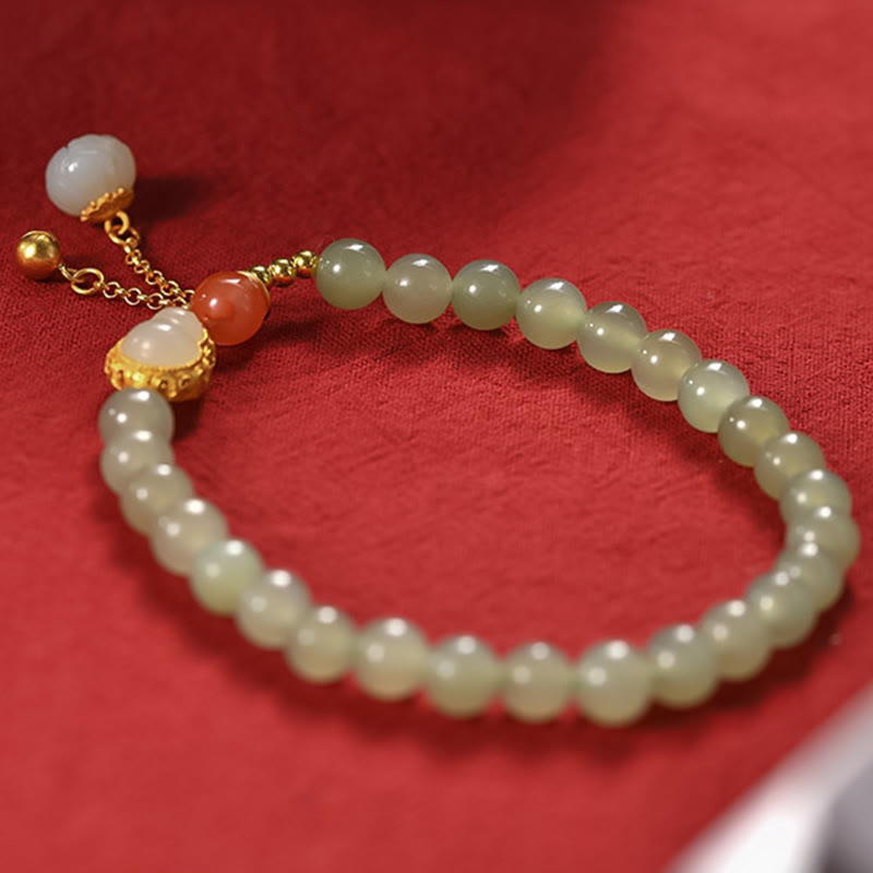 Buddha Stones 925 Sterling Silver Hetian Jade Gourd Lotus Abundance Luck Bracelet - image 8