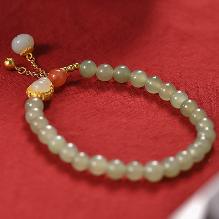 Buddha Stones 925 Sterling Silver Hetian Jade Gourd Lotus Abundance Luck Bracelet - image 8