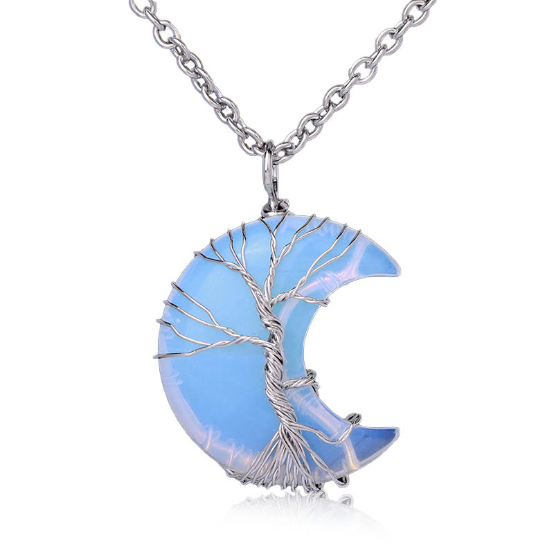 Buddha Stones Natural Quartz Crystal Moon Tree Of Life Healing Energy Necklace Pendant - Opal - image 12