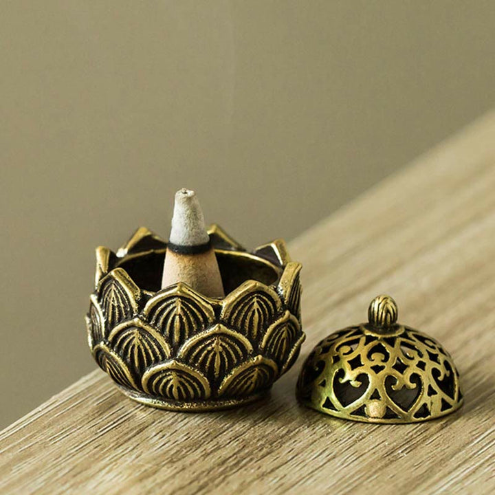 Tibetan Mini Lotus Pattern Meditation Copper Incense Burner - Lotus - image 0
