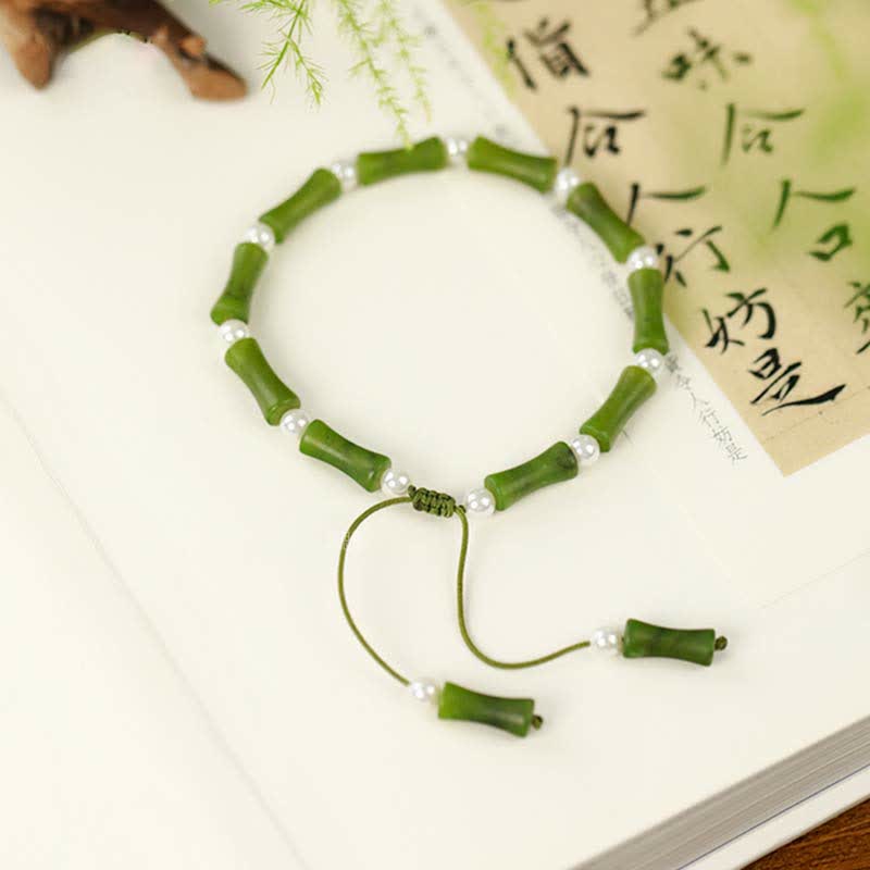 Buddha Stones Natural Peridot Bamboo Pattern Love Peace Bracelet - image 1