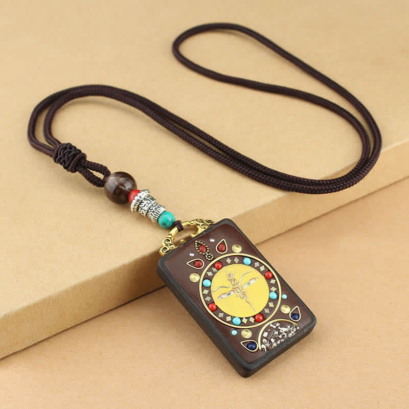 Buddha Stones Tibet God of Wealth Thangka Ebony Peace Necklace Pendant - Yellow Thangka - image 12