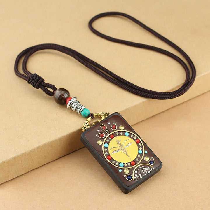 Buddha Stones Tibet God of Wealth Thangka Ebony Peace Necklace Pendant - Yellow Thangka - image 12