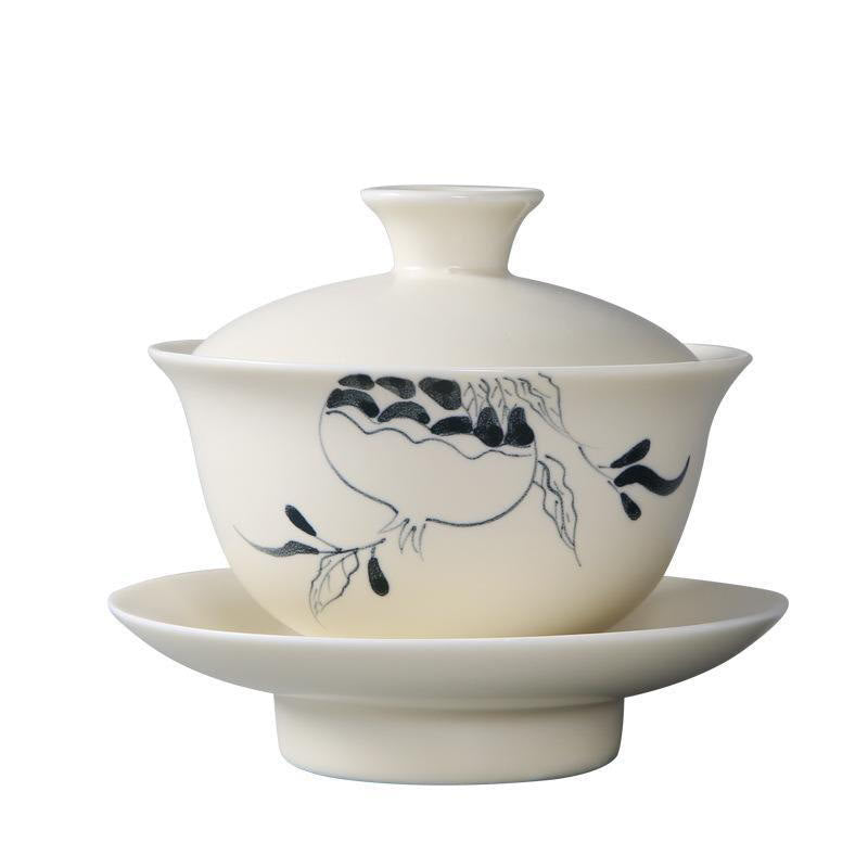 Buddha Stones Hand Painted Pomegranate Hibiscus Pine Lotus Ceramic Gaiwan Sancai Teacup Kung Fu Tea Cup And Saucer With Lid - image 4
