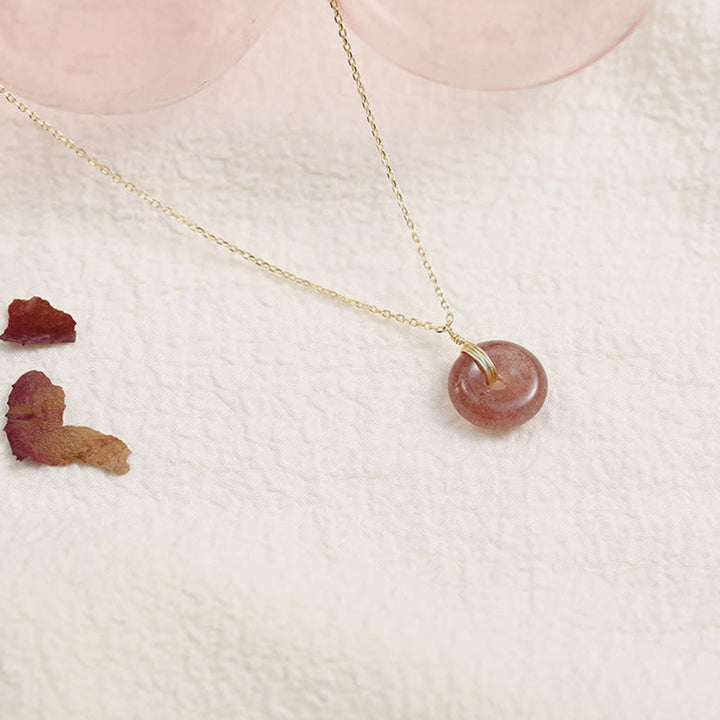 Buddha Stones 925 Sterling Silver Strawberry Quartz Healing Positive Necklace - Gold - image 0