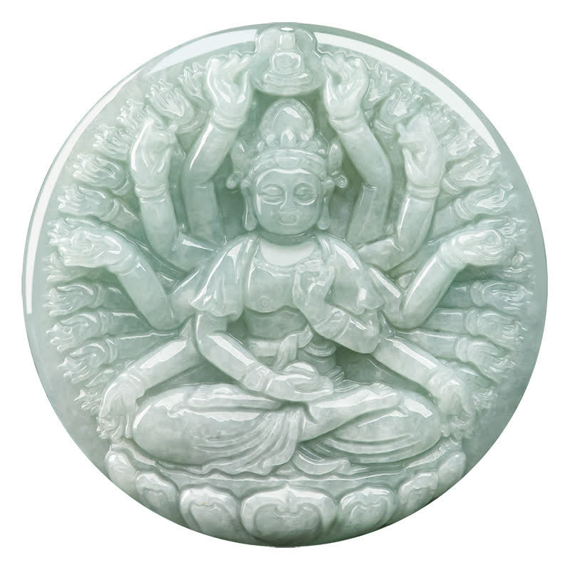 Buddha Stones Thousand-Hand Kwan Yin Avalokitesvara Jade Blessing String Necklace Pendant - image 11