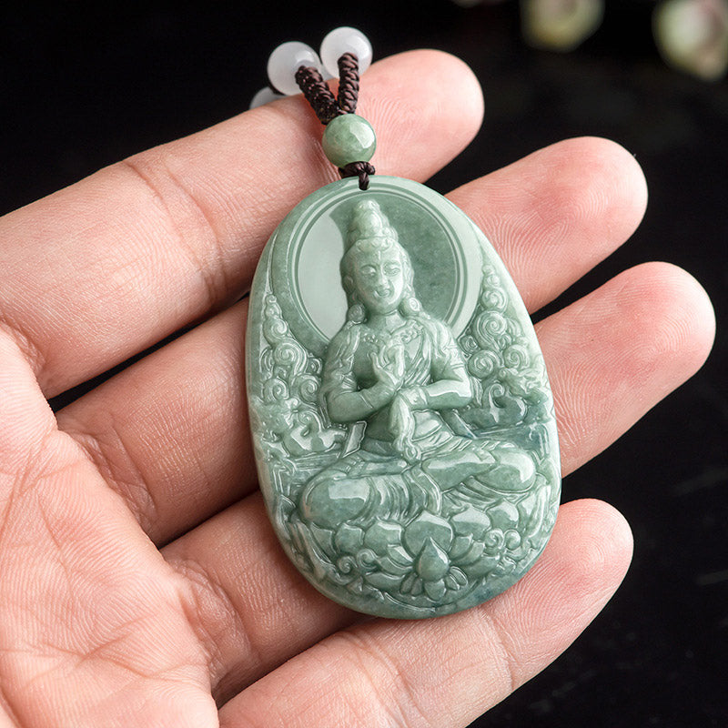 Buddha Stones Natural Jade Avalokitesvara Amulet Wealth Necklace Pendant - image 4