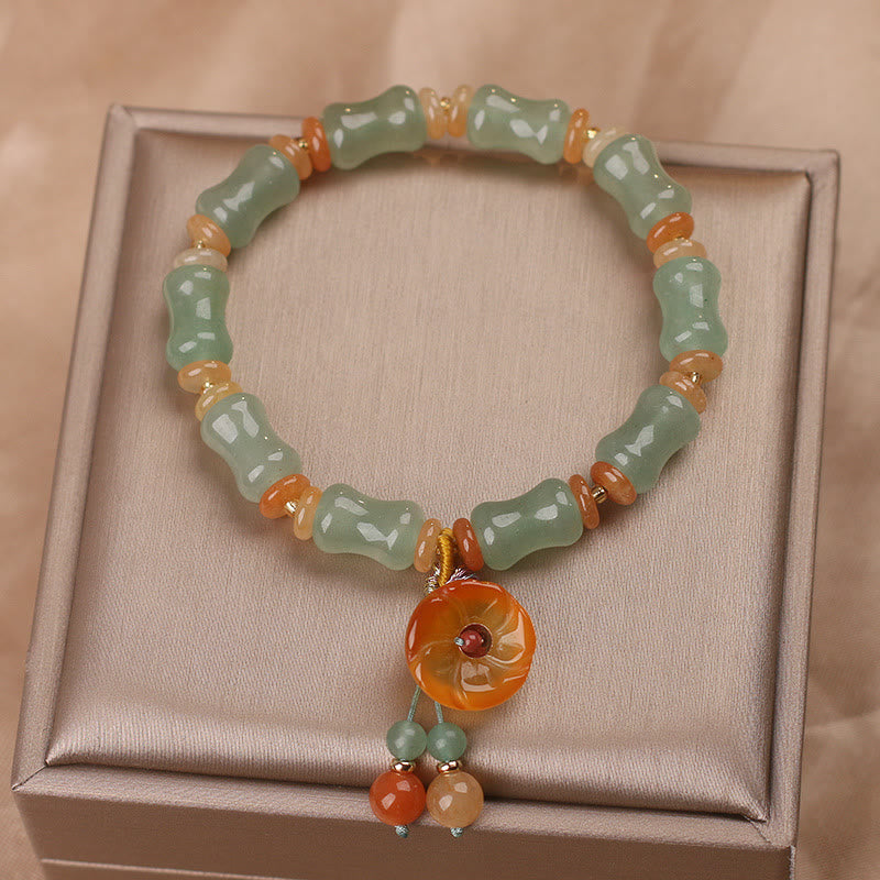 Buddha Stones Natural Jade Bamboo Flower Pattern Luck Bracelet - image 2