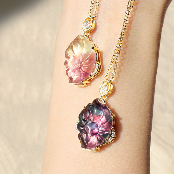 Buddha Stones Natural Colorful Fluorite Nine Tailed Fox Protection Necklace Pendant - image 10