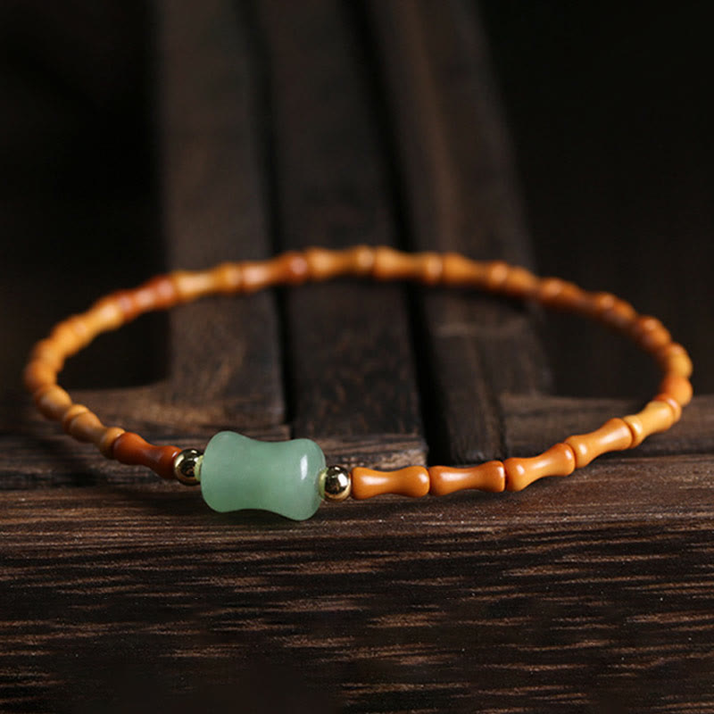 Buddha Stones Natural Olive Pit Green Aventurine Bamboo Pattern Luck Bracelet - image 4