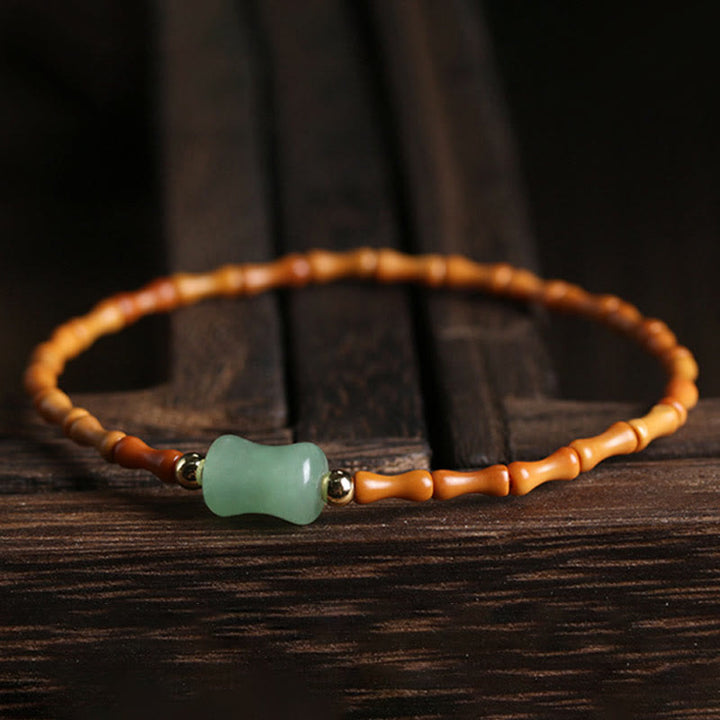 Buddha Stones Natural Olive Pit Green Aventurine Bamboo Pattern Luck Bracelet - image 4