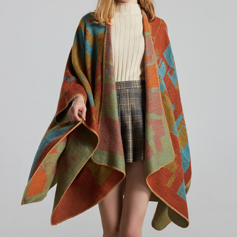 Buddha Stones Tibetan Orange Shawl Warm Cloak Scarf - image 10