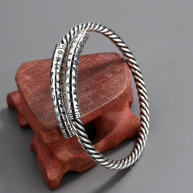 Buddha Stones Retro Heart Sutra Twisted Design Pattern Balance Bracelet Bangle - image 4