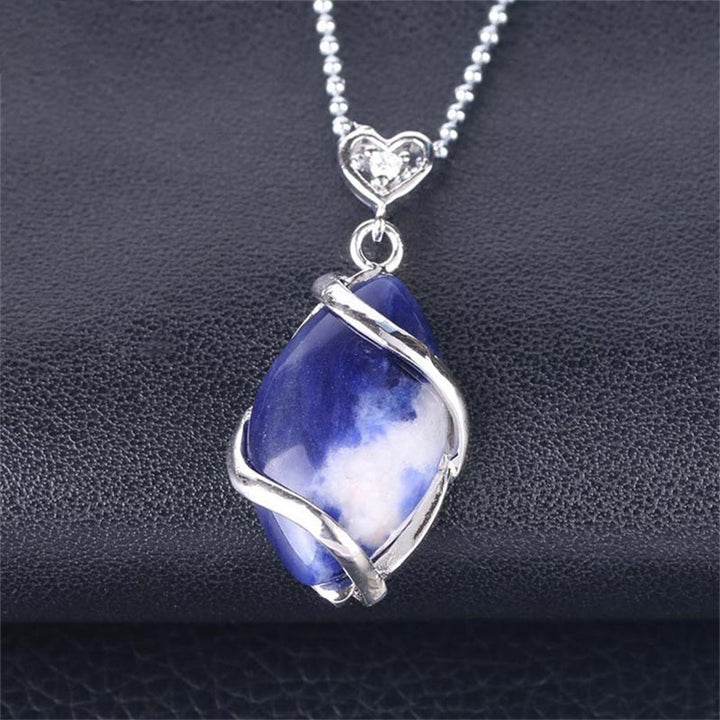 Buddha Stones Marquise Pattern Natural Crystal Stone Charm Necklace Pendant - Sodalite - image 25