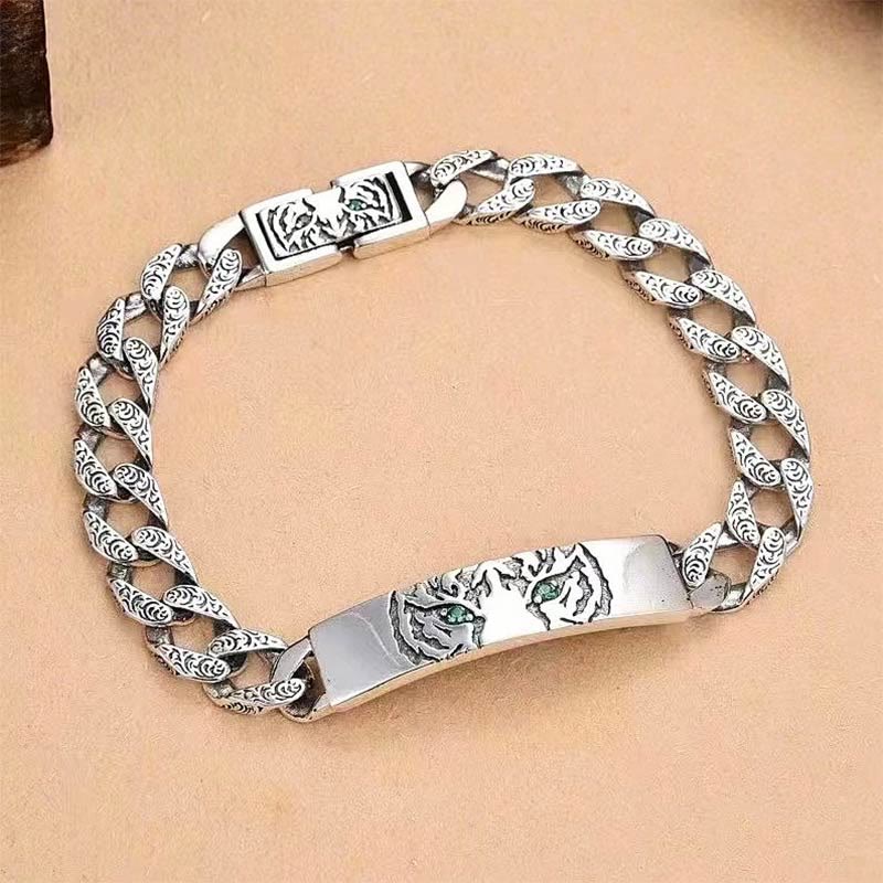 Buddha Stones Tiger Tang Dynasty Flower Design Copper Luck Chain Bracelet - image 12