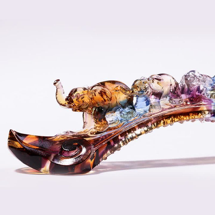 Buddha Stones Handmade Liuli Crystal Ruyi Elephant Art Piece Home Decoration With Crystal Base - image 12