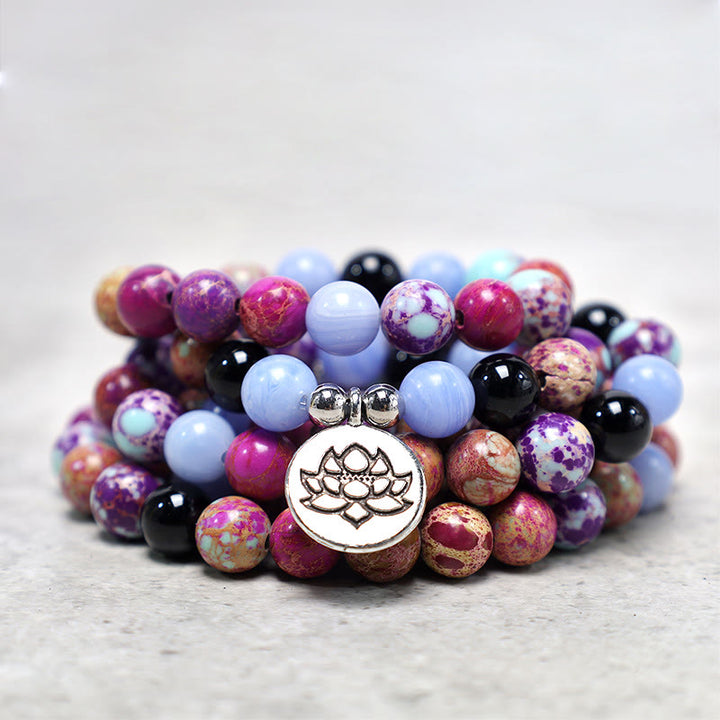 Buddha Stones Natural Purple Miano Real Stone Lotus Mala - image 1